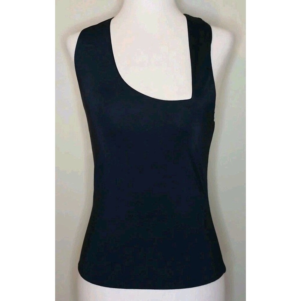 ZIAH Womens Sz 10 Black Asymmetric Racer Slip Top Tank Lined Stretch $210 NWOT